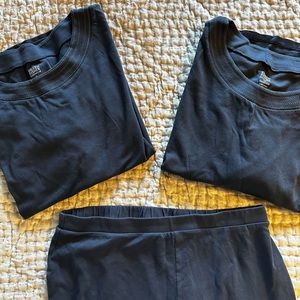 3 piece Navy Eileen Fisher sleepwear set. M top & crop pants w/ a bonus XL top